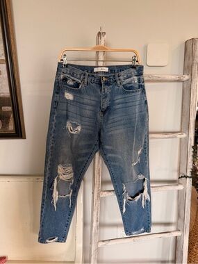 Kancan Women Distressed Denim Jeans Medium Wash 9/28 High Rise EUC